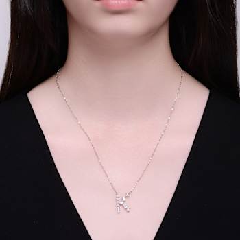 Initial K Mixed Cut CZ Pendant Necklace In Sterling Silver 18 Inch