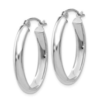 Rhodium Over 14k White Gold 5/8" Polished Oval Hoop Earrings