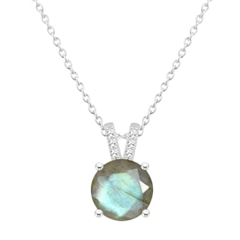8mm Round Labradorite With Diamond Accents Rhodium Over Sterling Silver
Pendant with Chain