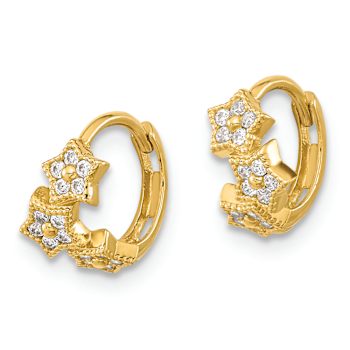 14k Yellow Gold Children's Textured 3/8" Cubic Zirconia 3-Star
Hinged Hoop Earrings