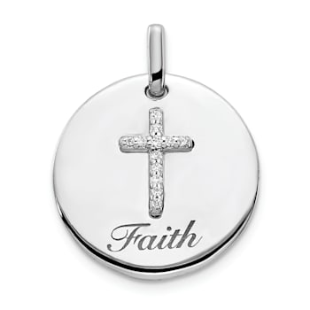 Rhodium Over 14k White Gold Diamond Accented Cross Faith Pendant