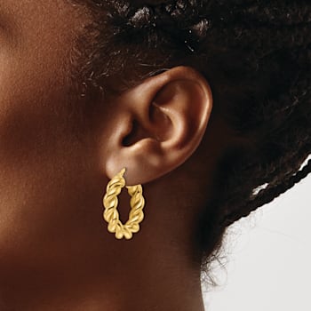 14k Yellow Gold Polished 1" Twisted Round Hoop Earrings