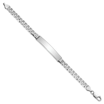 Rhodium Over 14k White Gold Flat Curb Link ID Bracelet
