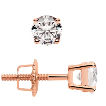 White Cubic Zirconia 14k Rose Gold Studs With Velvet Gift Box 0.50ctw