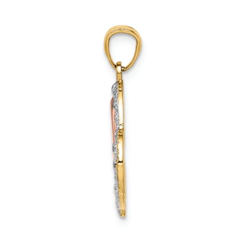 14K Tri-color Gold Diamond-Cut MOM in Heart with Heart Pendant