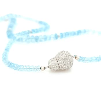 118.00 Ctw Aquamarine and 0.25 Ctw White Diamond Necklace in 18K WG