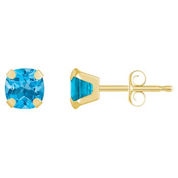 5mm Cushion Blue Topaz 10k Yellow Gold Stud Earrings