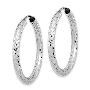 Rhodium Over 14k White Gold 1 3/16" Polished and Diamond-Cut
Endless Hoop Earrings