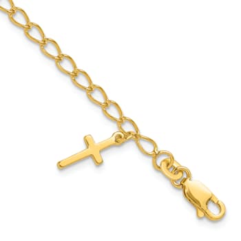 14K Yellow Gold Over Sterling Silver Cross Charm Child's 6in with 1-inch
Extensions Bracelet