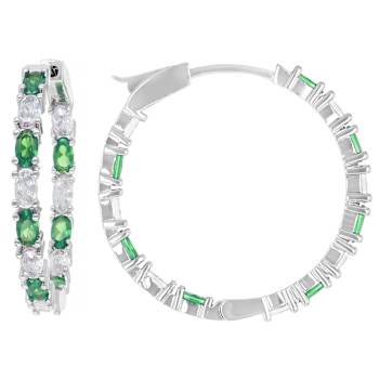 Inside-Out Green And White CZHoop Earrings