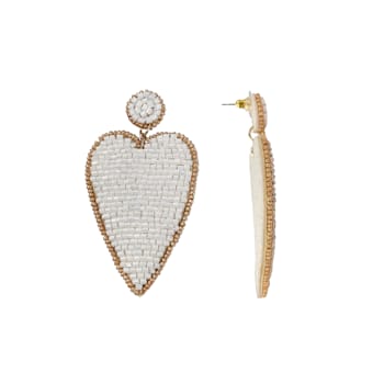 Off Park® Collection, White Seed Beaded Heart Drop Earring.