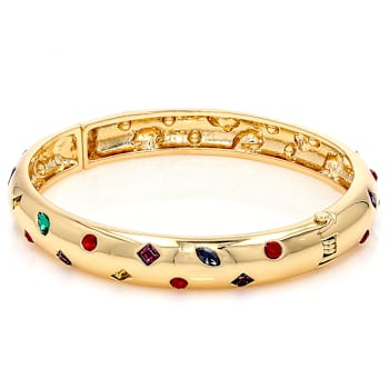 Multi-Color Crystal Bangle Bracelet In Gold Tone