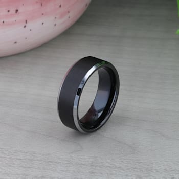ASTON Black Brushed Center Tungsten Ring with Polished Beveled Edges 8mm
