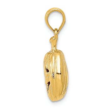 14k Yellow Gold Textured and Inside Enameled 3D Cut-Out Pumpkin Pendant