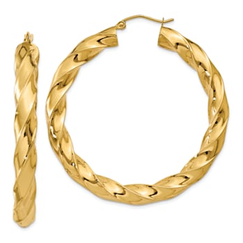 14k Yellow Gold Polished 1 5/16" Twisted Hoop Earrings