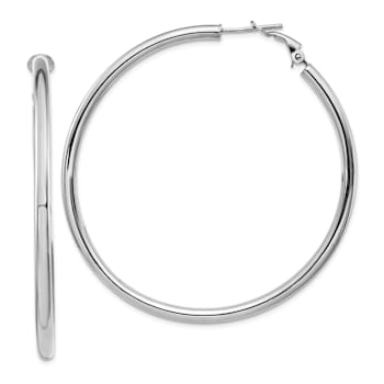 Rhodium Over 14k White Gold 2 1/4" Polished Round Hoop Earrings