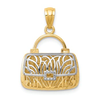 14k Yellow Gold 3D and Rhodium Over 14k Yellow Gold 3D Textured
Reversible Mom Handbag Pendant