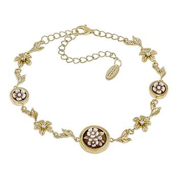 Flower Bouquet Cameo Bracelet In 18K Gold Over Sterling Silver