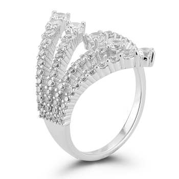Rachel Zoe CZ Graduated Bypass Fan Ring in Rhodium Over Sterling Silver