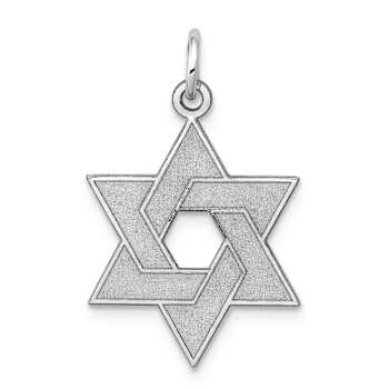 Rhodium Over 14k White Gold Laser Designed and Satin Star of David Pendant