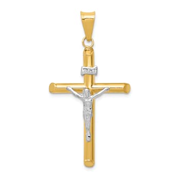 14K Yellow and White Gold Polished Jesus Crucifix Pendant