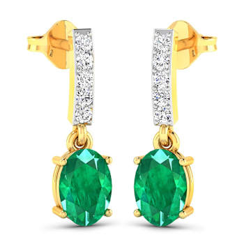 1.12ctw 14K Yellow Gold  Zambian Green Emerald and White Diamond Halo Earrings