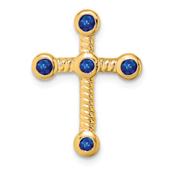 14k Yellow Gold Textured Sapphire Cross Chain Slide Pendant