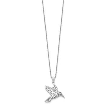 Rhodium Over Sterling Silver Cubic Zirconia Hummingbird Necklace