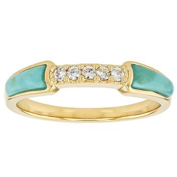 Turquoise Inlay And White Zircon Band Ring In 18K Gold Over Sterling
Silver 0.06ctw
