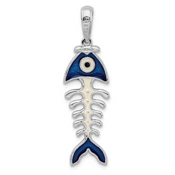 Rhodium Over Sterling Silver Polished 3D Enameled Fishbone Pendant
