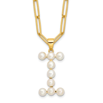 Gold Tone Sterling Silver 3-5.5mm Freshwater Cultured Pearl LETTER I
18-inch Necklace