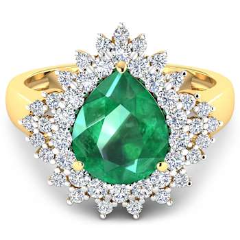 3.74ctw Green Emerald and Diamond 14K Yellow Gold Halo Ring