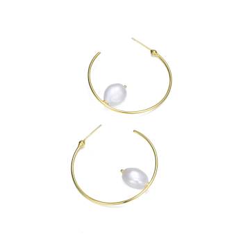 Freshwater Pearl Pear Shape Hoop Earrings In 14K Gold Over Sterling Silver