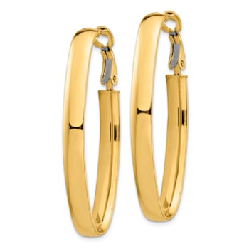 14k Yellow Gold 1 11/16" High Polished Oval Hoop Earrings