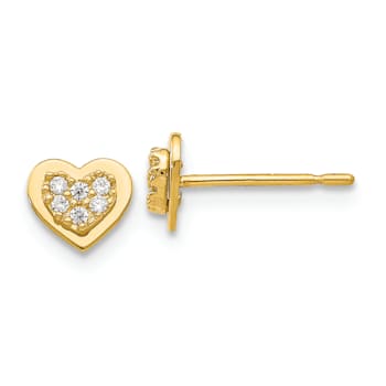 14k Yellow Gold Cubic Zirconia Children's Heart Post Earrings