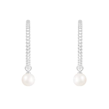 White Cultured Freshwater Pearl Rhodium Over Sterling Silver 7-8mm Round Earrings
