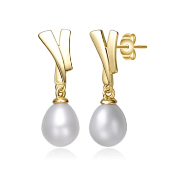 Pear Shape Freshwater Pearl Drop Earrings In 14K Gold Over Sterling Silver