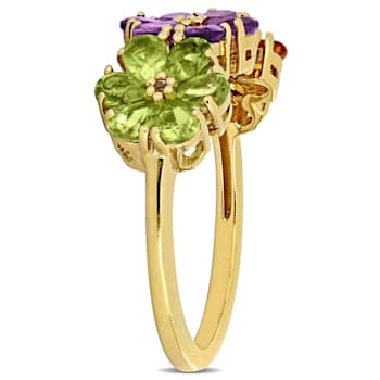 2 3/4 CT TGW Multi-Gemstone Floral Ring in Yellow Plated Sterling Silver