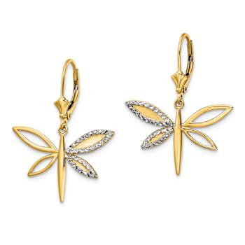 14K Yellow Gold and Rhodium Over 14K Yellow Gold Diamond-Cut Dragonfly
Dangle Earrings
