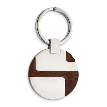 Stainless Steel Polished Wood Inlay Key Ring