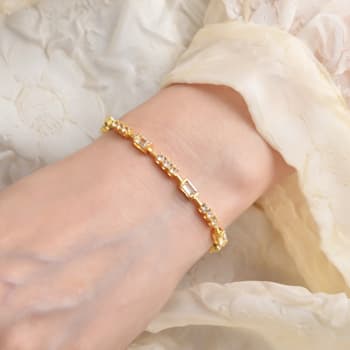 Baguette and Round White Topaz Baguette 14K Yellow Gold Over Sterling
Silver Bracelet