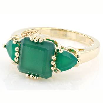 Green Onyx Three-Stone Ring In 18K Gold Over Sterling Silver