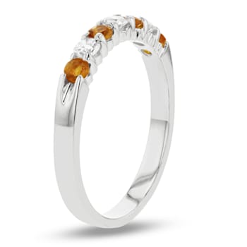 14K White Gold Citrine and Diamond Wedding Band 0.45ctw