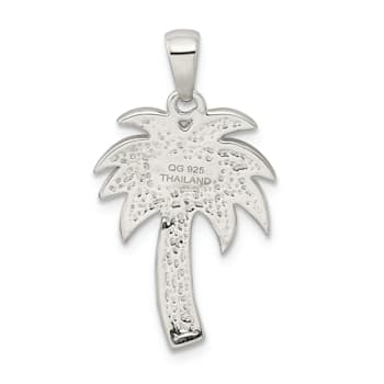 Rhodium Over Sterling Silver Polished Crystal Palm Tree Pendant