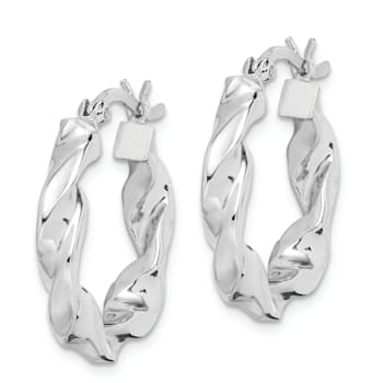 Rhodium Over Sterling Silver Twisted 3.5x20mm Hoop Earrings