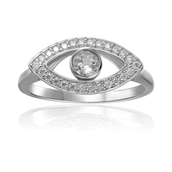White Topaz with Moissanite Accents Rhodium Over Sterling Silver Evil
Eye Halo Ring