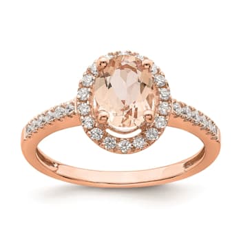 14K Rose Gold Morganite Diamond Halo Engagement Ring