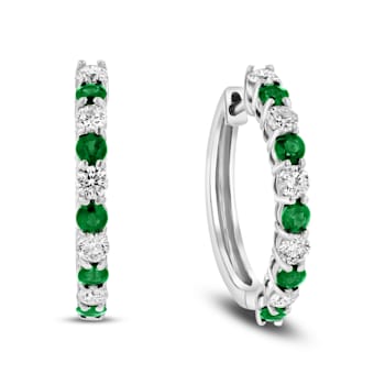 1.35ctw Emerald and Diamond Hoop Earrings in 14k White Gold