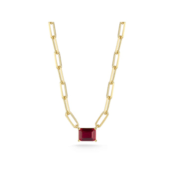 Sterling Statements 14K Yellow Gold Over Sterling Silver Red CZ Necklace
with Paperclip Chain