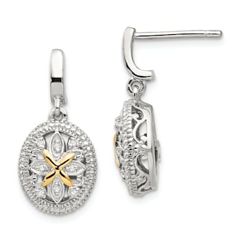 Sterling Silver Rhodium-plated with 14K Accent Diamond Earrings